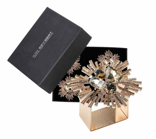 Bijoux Napkin Ring in Champagne & Crystal, Set of 4 in a Gift Box