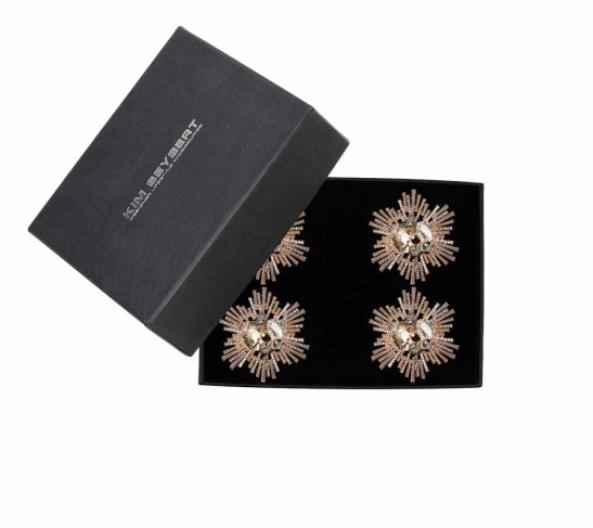 Bijoux Napkin Ring in Champagne & Crystal, Set of 4 in a Gift Box
