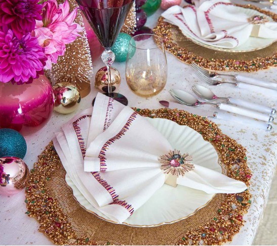 Bijoux Napkin Ring in Plum & Gold, Set of 4 in a Gift Box