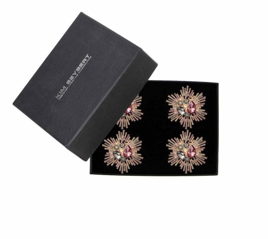 Bijoux Napkin Ring in Plum & Gold, Set of 4 in a Gift Box