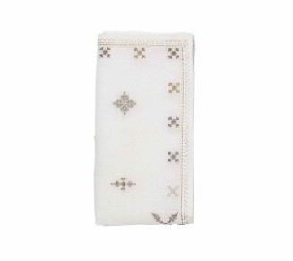 Fez Napkin in White, Gold & Silver, Set of 4
