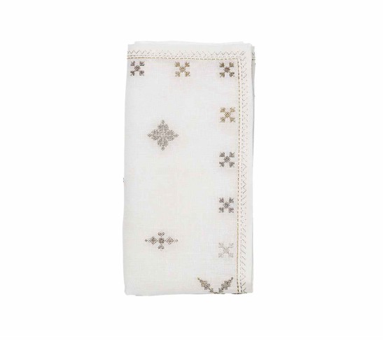 Fez Napkin in White, Gold & Silver, Set of 4