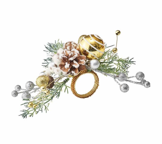 Christmas Wonder Napkin Ring in White & Gold, Set of 4