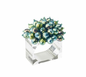 Zinnia Napkin Ring in Olive & Green, Set of 4