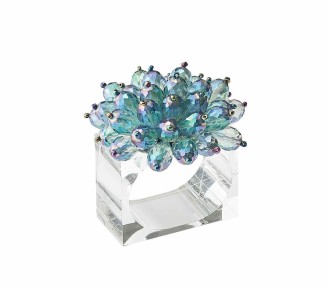 Zinnia Napkin Ring in Blue & Green, Set of 4