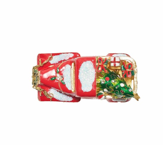 Xmas Truck Napkin Ring in Red, Green & Gold, Set of 4 in a Gift Box