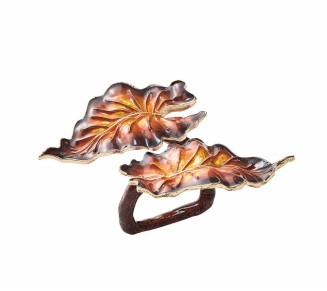 Fern Napkin Ring in Brown & Gold, Set of 4 in a Gift Box