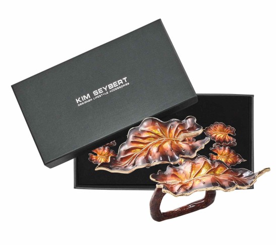 Fern Napkin Ring in Brown & Gold, Set of 4 in a Gift Box