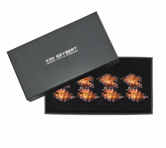 Fern Napkin Ring in Brown & Gold, Set of 4 in a Gift Box