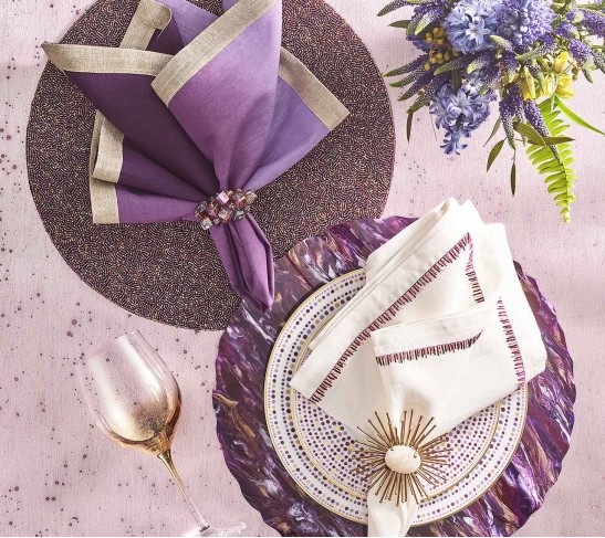 Vermicelli Placemat in Purple & Gold, Set of 4