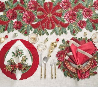 Xmas Cheer Table Runner in Red, Green & Gold