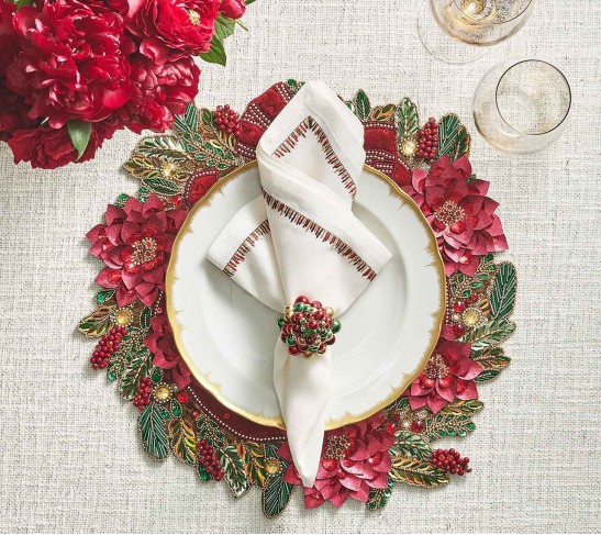 Xmas Cheer Placemat in Red, Green & Gold, Set of 2
