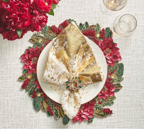 Xmas Cheer Placemat in Red, Green & Gold, Set of 2