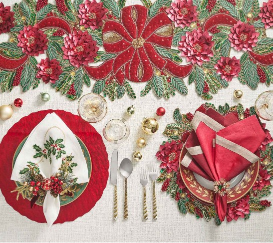 Xmas Cheer Placemat in Red, Green & Gold, Set of 2