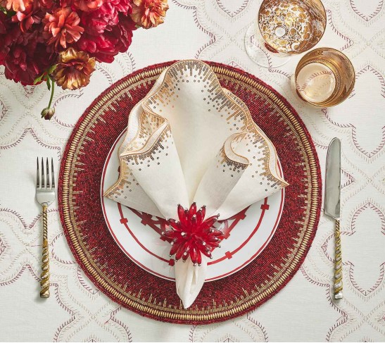 Enamor Placemat in Red & Gold, Set of 4