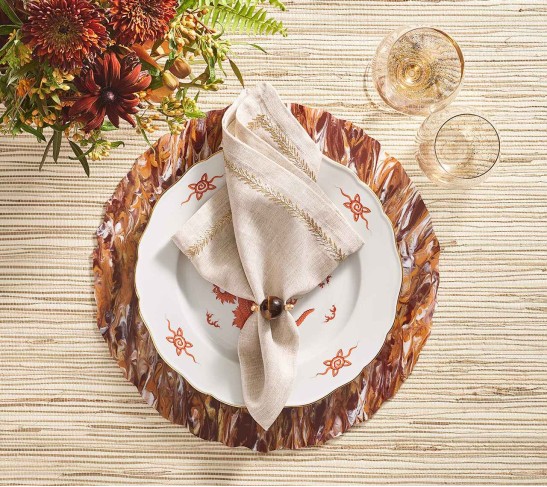 Marbled Placemat in Cranberry & Orange, Set of 4