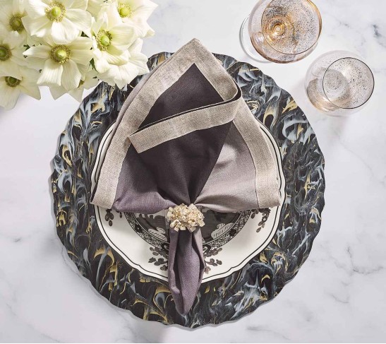 Marbled Placemat in Black, Gold & White, Set of 4