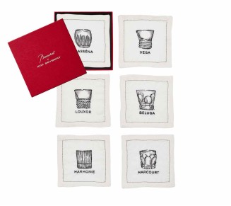 Cocktails Cocktail Napkins in White & Gunmetal, Set of 6 in a Box
