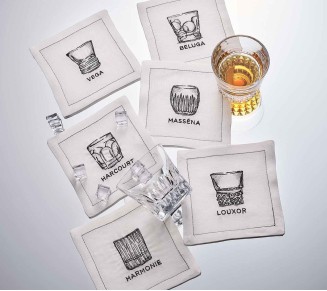 Cocktails Cocktail Napkins in White & Gunmetal, Set of 6 in a Box