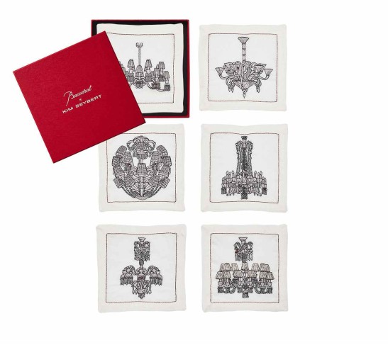 Chandelier Cocktail Napkins in White & Gunmetal, Set of 6 in a Box