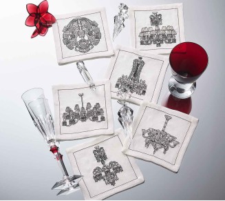 Chandelier Cocktail Napkins in White & Gunmetal, Set of 6 in a Box
