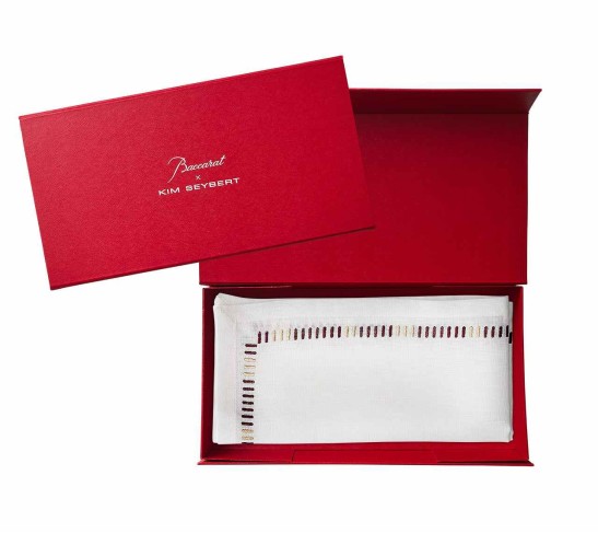 Harmonie Napkin in White, Red & Gold, Set of 4 in a Gift Box