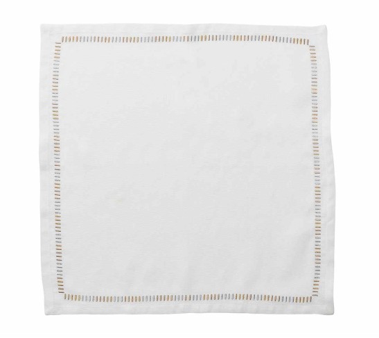 Harmonie Napkin in White, Gold & Silver, Set of 4 in a Gift Box