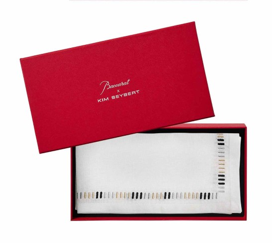 Harmonie Napkin in White, Black & Gold, Set of 4 a Gift Box