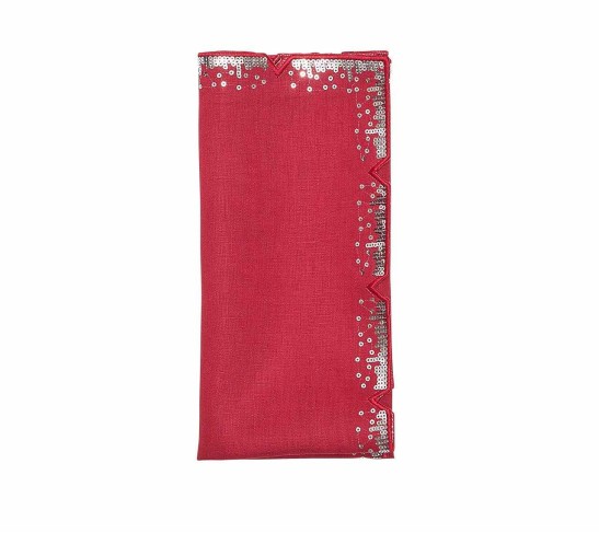 Louxor Napkin in Red & Silver, Set of 4