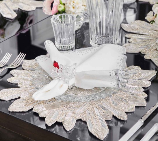 Zenith Placemat in Crystal & Silver, Set of 2 in a Gift Box