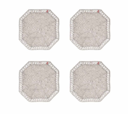 Louxor Coasters in Silver & Crystal, Set of 4 in a Gift Box