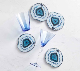Marine Drink Coasters in Blue, Set of 4 in a Gift Box