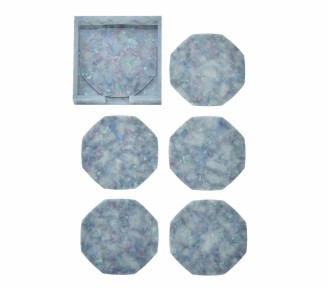 Gem Drink Coasters in Blue, Set of 6 in a Caddy