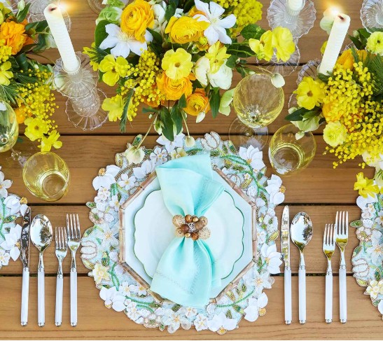 Gardenia Placemat in Sky, White & Yellow, Set of 2