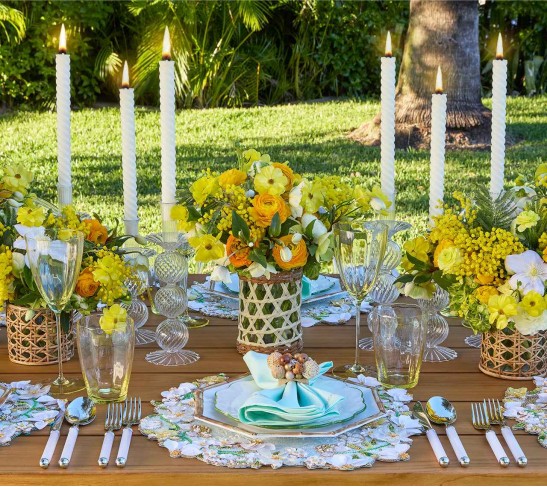 Gardenia Placemat in Sky, White & Yellow, Set of 2