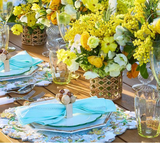 Gardenia Placemat in Sky, White & Yellow, Set of 2