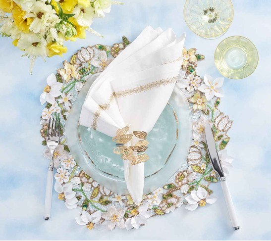 Gardenia Placemat in Sky, White & Yellow, Set of 2
