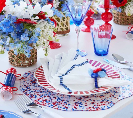 Sprinkles Placemat in Red & Navy, Set of 4