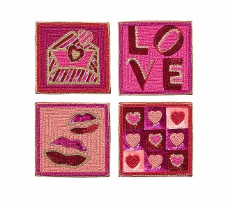 Amore Drink Coasters in Pink & Red, Set of 4 in a Gift Bag