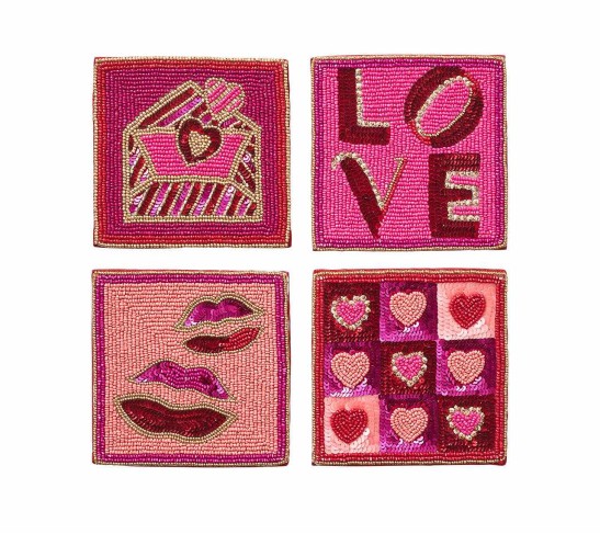 Amore Drink Coasters in Pink & Red, Set of 4 in a Gift Bag