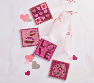 Amore Drink Coasters in Pink & Red, Set of 4 in a Gift Bag