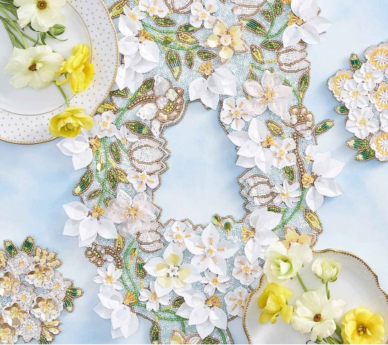 Gardenia Drink Coasters in Sky, White & Yellow, Set of 4 in a Gift Bag