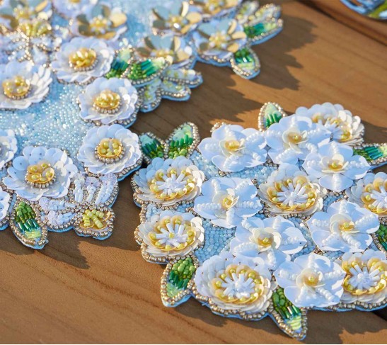 Gardenia Drink Coasters in Sky, White & Yellow, Set of 4 in a Gift Bag