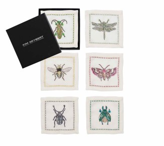 Garden Party Cocktail Napkins in White & Multi, Set of 6 in a Gift Box