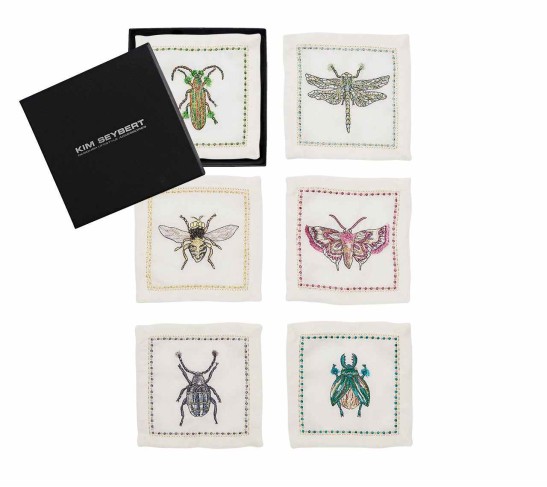 Garden Party Cocktail Napkins in White & Multi, Set of 6 in a Gift Box
