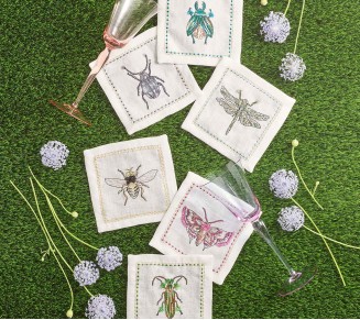 Garden Party Cocktail Napkins in White & Multi, Set of 6 in a Gift Box