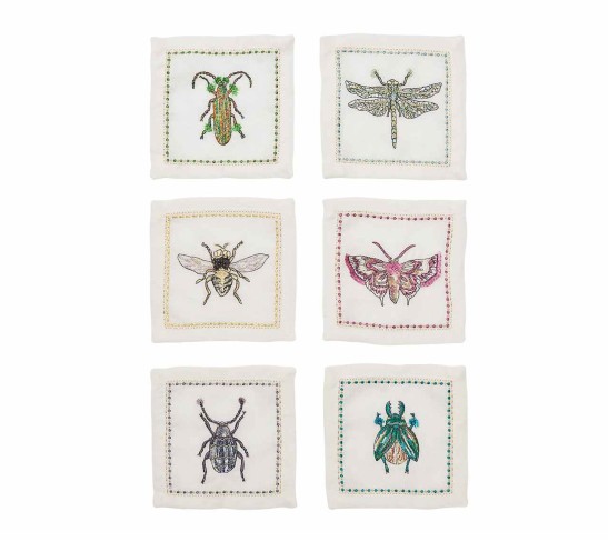 Garden Party Cocktail Napkins in White & Multi, Set of 6 in a Gift Box