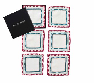 Frolic Cocktail Napkins in White & Multi, Set of 6 in a Gift Box