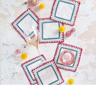 Frolic Cocktail Napkins in White & Multi, Set of 6 in a Gift Box