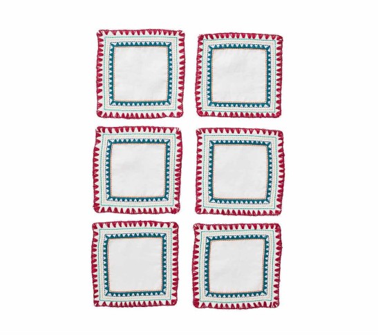 Frolic Cocktail Napkins in White & Multi, Set of 6 in a Gift Box